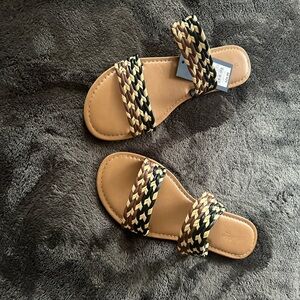 Black and Brown Woven Slide Sandals